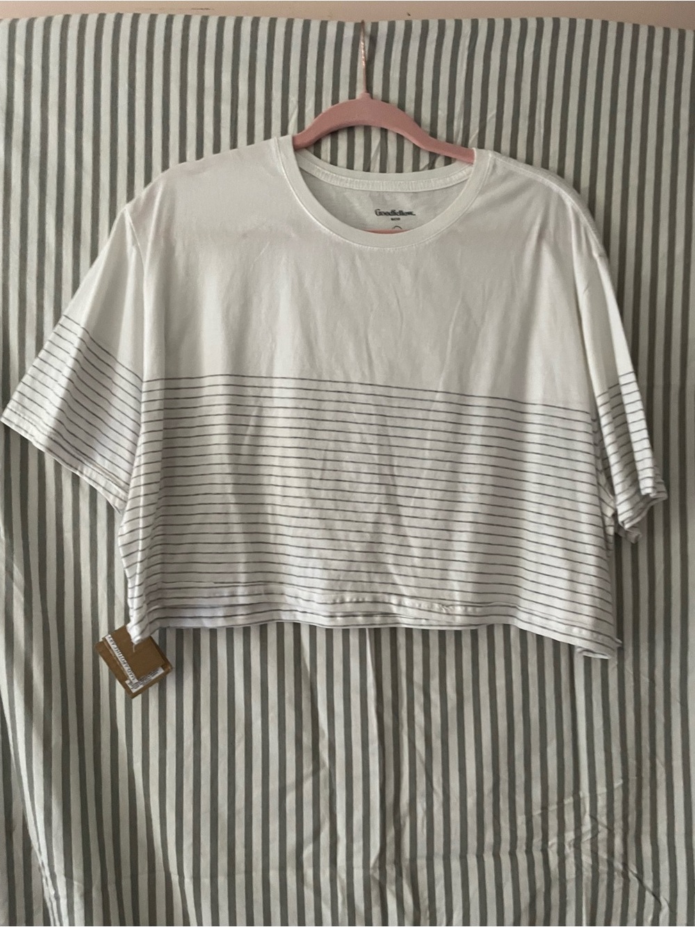 White & Grey Striped Crop Top
